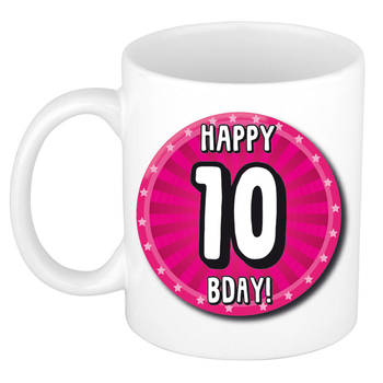 Bellatio Decorations Verjaardag cadeau mok 10 jaar - roze - wiel - 300 ml - keramiek - feest mokken