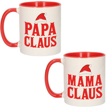 Papa en Mama Claus koffiemokken / bekers kerstcadeau vader/moeder 300 ml - Bekers