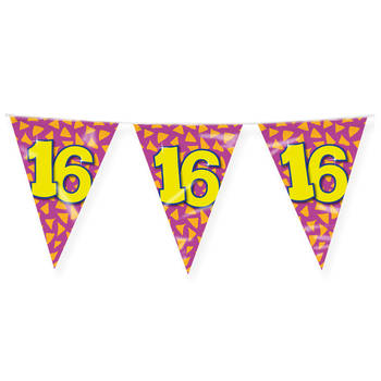 Paperdreams Verjaardag 16 jaar thema Vlaggetjes - Feestversiering - 10m - Folie - Dubbelzijdig - Vlaggenlijnen
