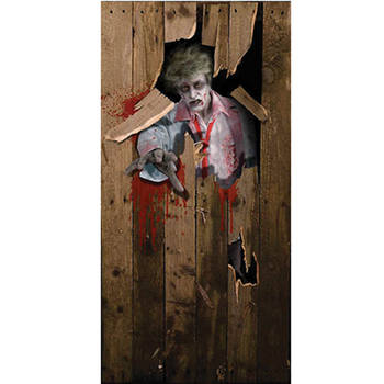 Horror deurposter - zombie - 182 x 97 cm - Halloween thema versieringen - Feestdeurdecoraties