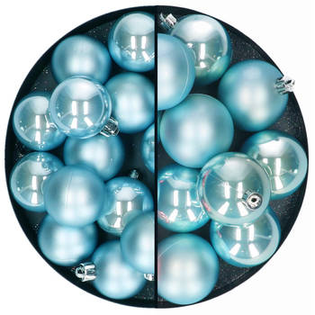 Kerstballen set - 28x stuks - 4 en 6 cm - ijsblauw - kunststof - Kerstbal