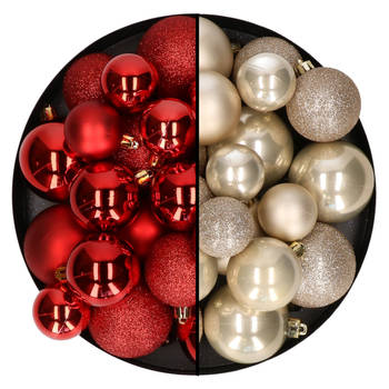 Kerstballen 60x stuks - mix rood/champagne - 4-5-6 cm - kunststof - Kerstbal