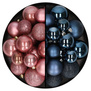 Decoris kerstballen 60x - mix goud/donkerblauw - 4-5-6 cm - kunststof - Kerstbal