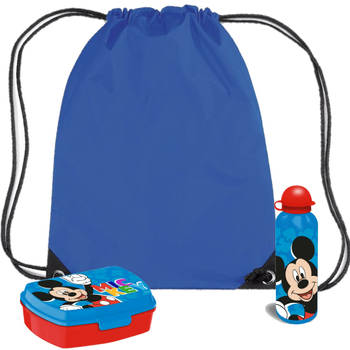 Disney Mickey Mouse lunchbox set voor kinderen - 3-delig - blauw - incl. gymtas/schooltas - Lunchboxen
