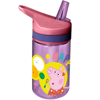 Peppa Pig drinkfles/drinkbeker/bidon met drinktuitje - roze - kunststof - 400 ml - Schoolbekers