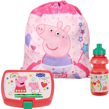 Peppa Pig lunchbox set voor kinderen - 3-delig - roze - kunststof - incl. gymtas/schooltas - Lunchboxen