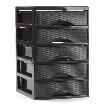 PlasticForte Ladeblokje/bureau organizer met 5x lades - donkerbruin - L18xB21xH28 cm - Ladeblok