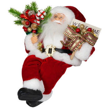 Kerstman beeld - H30 cm - rood - flexibele benen - kerstpop - Kerstman pop