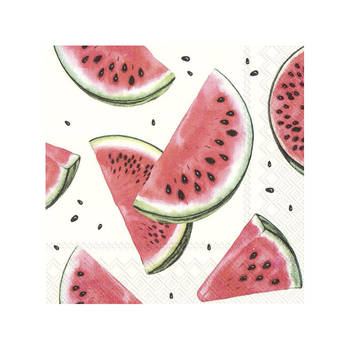 60x Tropische 3-laags servetten watermeloen 33 x 33 cm - Feestservetten