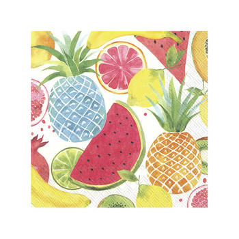 60x Tropische 3-laags servetten fruitig fruit 33 x 33 cm - Feestservetten