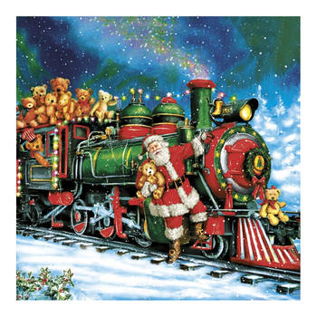 Maki kerst thema servetten - 20x st - 33 x 33 cm - kerstman trein - Feestservetten