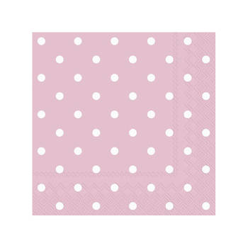 20x Polka Dot 3-laags servetten licht roze met witte stippen 33 x 33 cm - Feestservetten