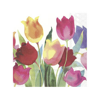 60x Gekleurde 3-laags servetten tulpen 33 x 33 cm - Feestservetten