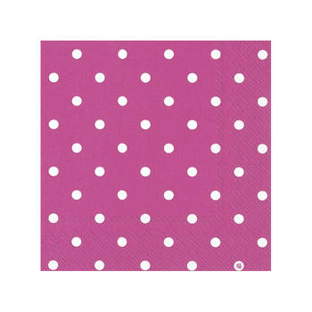20x Polka Dot 3-laags servetten fuchsia roze met witte stippen 33 x 33 cm - Feestservetten