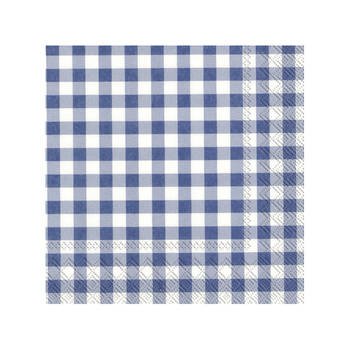 60x Vichy Karo 3-laags servetten blauw/wit geblokt 33 x 33 cm - Feestservetten