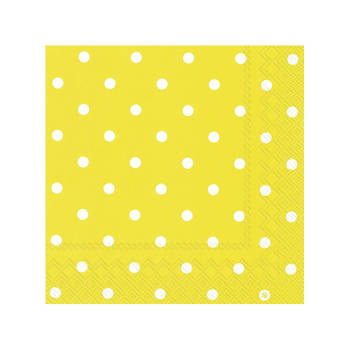 40x Polka Dot 3-laags servetten geel met witte stippen 33 x 33 cm - Feestservetten