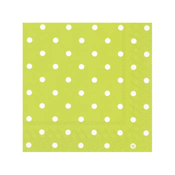 20x Polka Dot 3-laags servetten lime groen met witte stippen 33 x 33 cm - Feestservetten