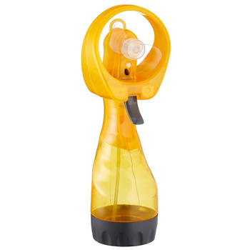 Cepewa Ventilator/waterverstuiver voor in je hand - Verkoeling in zomer - 25 cm - Geel - Handventilatoren