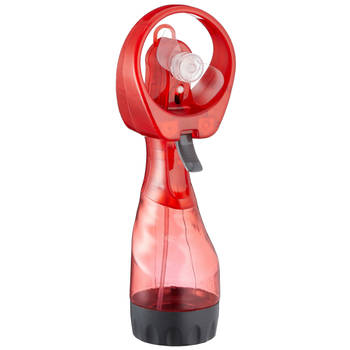 Cepewa Ventilator/waterverstuiver voor in je hand - Verkoeling in zomer - 25 cm - Rood - Handventilatoren