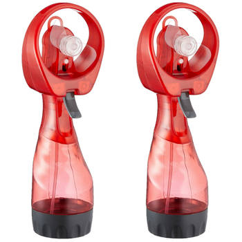 Cepewa Ventilator/waterverstuiver voor in je hand - 2x - Verkoeling in zomer - 25 cm - Rood - Handventilatoren