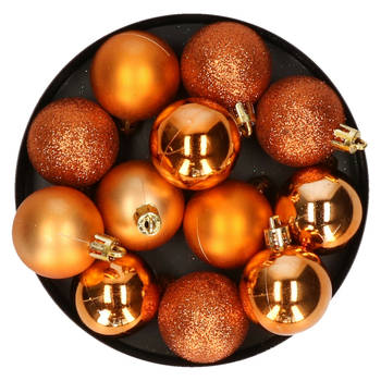 Krist+ kerstballen - 12x stuks - oranje - kunststofi¿½ -4 cm - Kerstbal