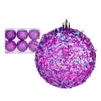 Krist+ kerstballen - 6x stuks - paars - kunststof - glitter - Kerstbal