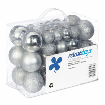 Relaxdays kerstballen - 50x st - zilver - 3, 4 en 6 cm - kunststof - Kerstbal