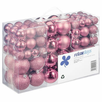 Relaxdays kerstballen - 100x st - roze - 3, 4 en 6 cm - kunststof - Kerstbal