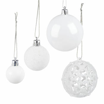 Relaxdays Kerstballen - 50x st - wit - 3, 4 en 6 cm - kunststof - Kerstbal