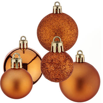 Kerstballen - 24x st - oranje - 3 en 5 cm - kunststof - Kerstbal