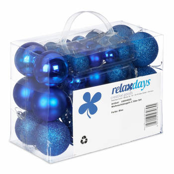 Relaxdays kerstballen - 50x st - donkerblauw - 3, 4 en 6 cm - kunststof - Kerstbal