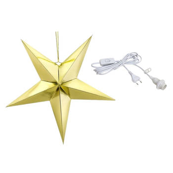 Kerstster decoratie gouden ster lampion 70 cm inclusief witte lichtkabel - Kerststerren