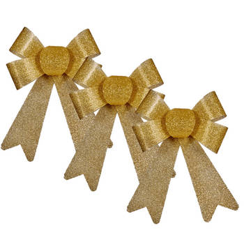 6x stuks kerstboomversieringen kleine ornament strikjes/strikken gouden glitters 15 x 17 cm - Kersthangers