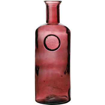 Natural Living Bloemenvaas Olive Bottle - robijn rood transparant - glas - D13 x H35 cm - Fles vazen - Vazen