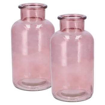 DK Design Bloemenvaas melkbus fles - 2x - helder glas oudroze - D10 x H20 cm - Vazen