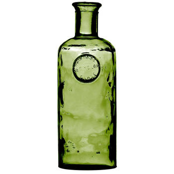 Natural Living Bloemenvaas Olive Bottle - Smaragd groen transparant - glas - D13 x H27 cm - Fles vazen - Vazen