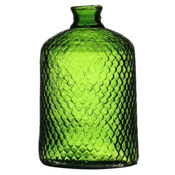 Natural Living Bloemenvaas Scubs Bottle - groen geschubt transparant - glas - D18 x H31 cm - Vazen