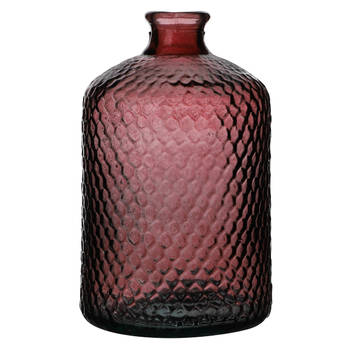 Natural Living Bloemenvaas Scubs Bottle - robijn rood geschubt transparant - glas - D18 x H31 cm - Vazen