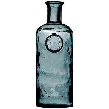 Natural Living Bloemenvaas Olive Bottle - marine blauw transparant - glas - D13 x H35 cm - Fles vazen - Vazen