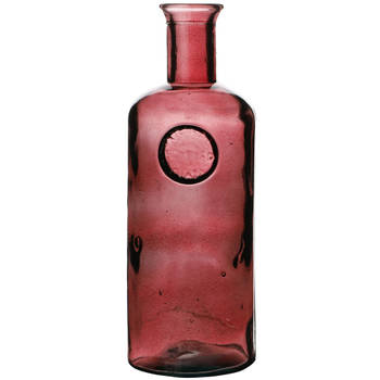 Natural Living Bloemenvaas Olive Bottle - robijn rood transparant - glas - D13 x H27 cm - Fles vazen - Vazen