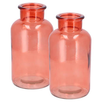 DK Design Bloemenvaas melkbus fles - 2x - helder glas koraalroze - D10 x H20 cm - Vazen