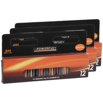 Powerful Batterijen - AAA type - 36x stuks - Alkaline - Minipenlites AAA batterijen