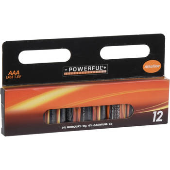 Powerful Batterijen - AAA type - 12x stuks - Alkaline - Minipenlites AAA batterijen