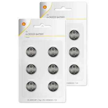 Batterijen Shell knoopcel - CR2025 - 12x stuks - Lithium - Knoopcel batterijen
