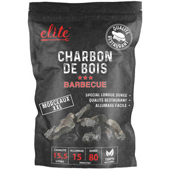 Elite Barbecue/BBQ houtskool - 1x zak van 15 Liter - Restaurant kwaliteit kolen - Briketten