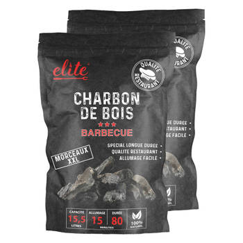 Elite Barbecue/BBQ houtskool - 2x zak van 15 Liter - Restaurant kwaliteit kolen - Briketten