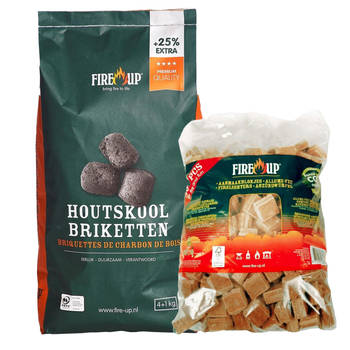 BBQ starterspakket - houtskool briketten 10 kilo - barbecue aanmaakblokjes 192x - Briketten