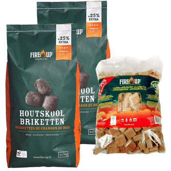 BBQ starterspakket - houtskool briketten 15 kilo - barbecue aanmaakblokjes 192x - Briketten