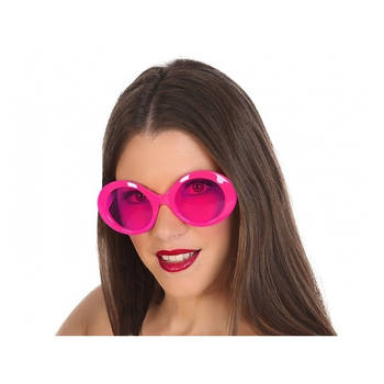 Verkleed zonnebril - fuchsia - ronde glazen - Carnaval brillen - Verkleedbrillen
