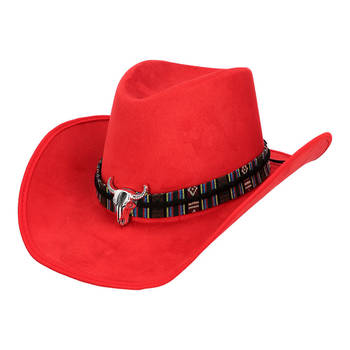 Boland party Carnaval verkleed cowboy hoed Rodeo - rood - volwassenen - polyester - Verkleedhoofddeksels